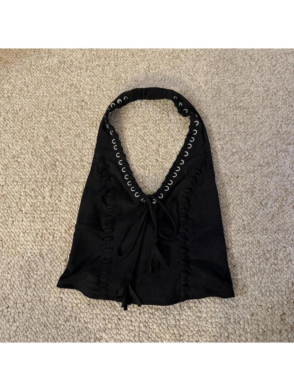 Moa Moa Black Gothic Pirate Renaissance Lace-Up Halter Top